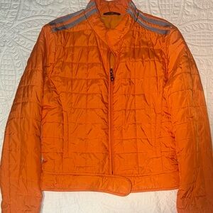 Stef in time Orange Quilted Jacket with Gray Stripes
